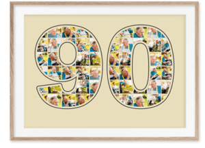 cadeau 90e verjaardag collage beige