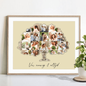 cadeau eerste trouwdag familie boom collage beige