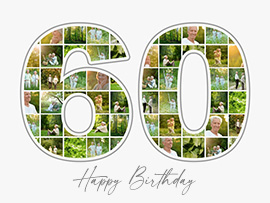 foto collage getal 60e verjaardag tekst