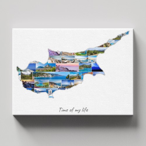 Een Cyprus-Collage op canvas met houten frame