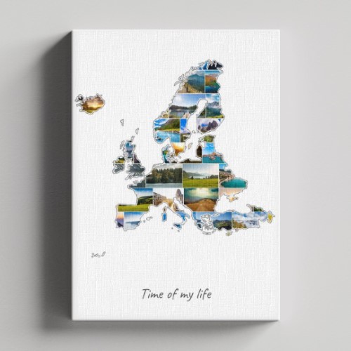Een Europa-Collage op canvas met houten frame