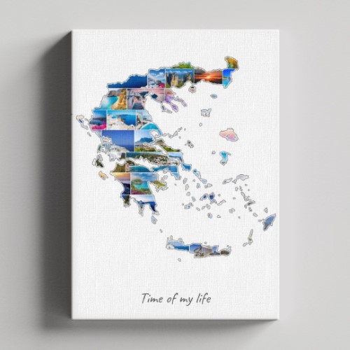 Een Griekenland-Collage op canvas met houten frame