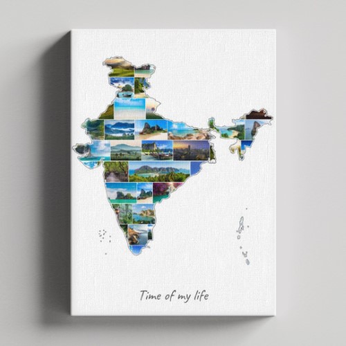 Een India-Collage op canvas met houten frame