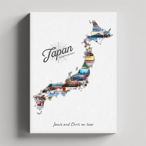 Een Japan-Collage op canvas met houten frame
