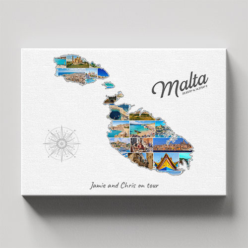 Een Malta-Collage op canvas met houten frame