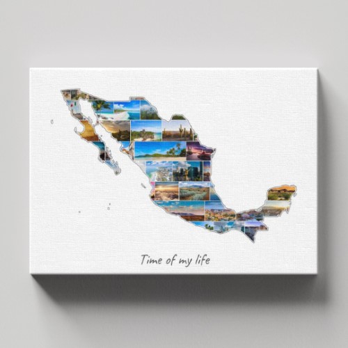 Een Mexico-Collage op canvas met houten frame