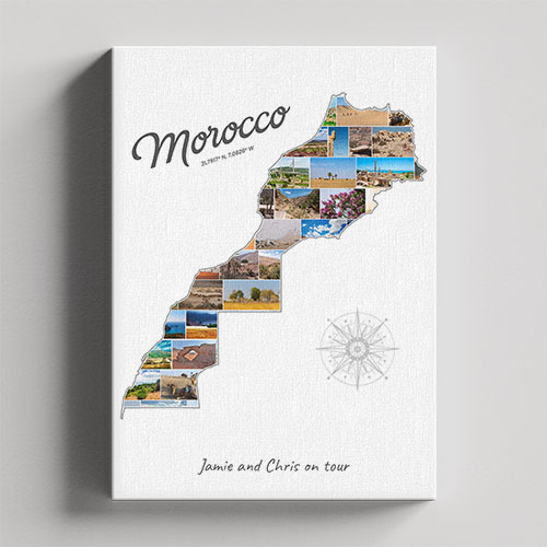 Een Marokko-Collage op canvas met houten frame