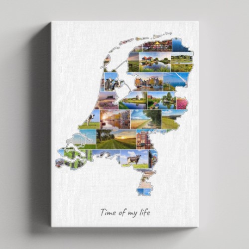 Een Nederland-Collage op canvas met houten frame