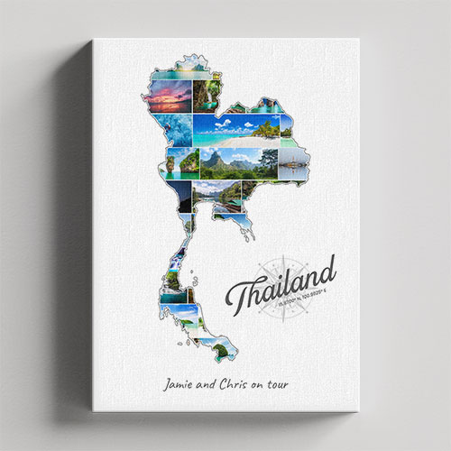 Een Thailand-Collage op canvas met houten frame