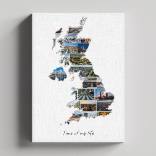 Een Groot Brittannië-Collage op canvas met houten frame