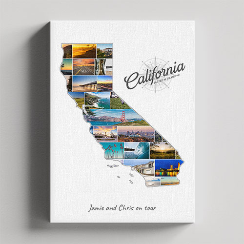 Een Californië-Collage op canvas met houten frame