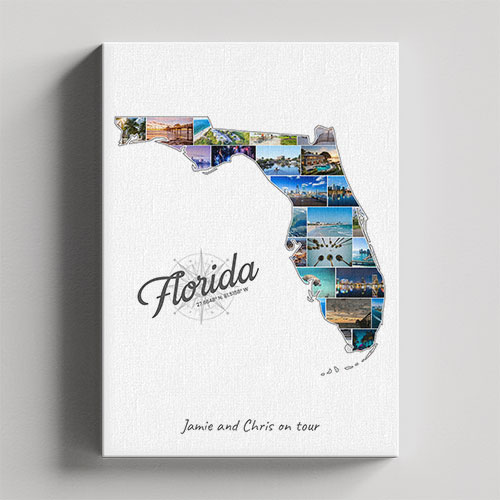 Een Florida-Collage op canvas met houten frame