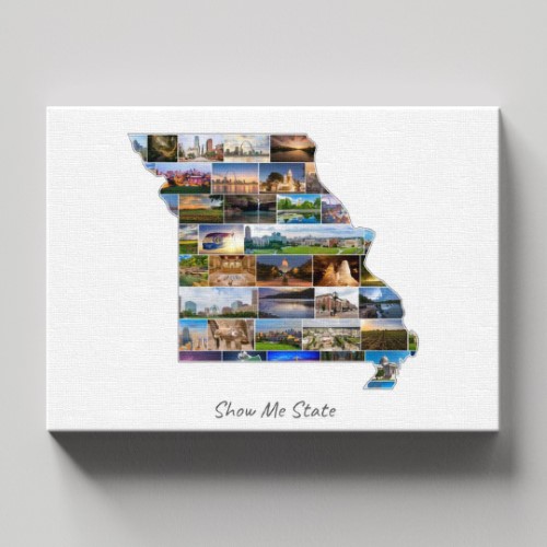 Een Missouri-Collage op canvas met houten frame