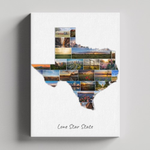 Een Texas-Collage op canvas met houten frame