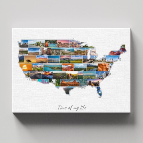Een USA-Collage op canvas met houten frame